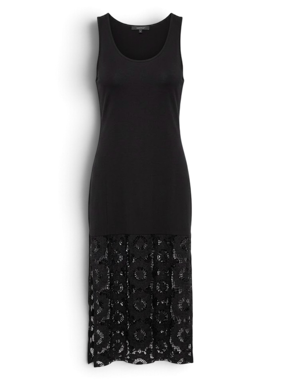 Anatomie Black Tank Maxi Dress M Sheer Lace Side Slits Stretch Travel Knit